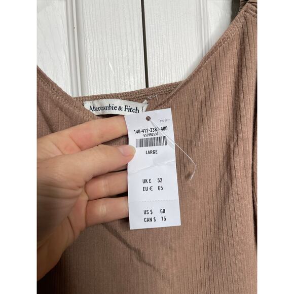 NEW Abercrombie & Fitch Womens Tan Ribbed Balloon Sleeve Blouse Size Large - Picture 3 of 6